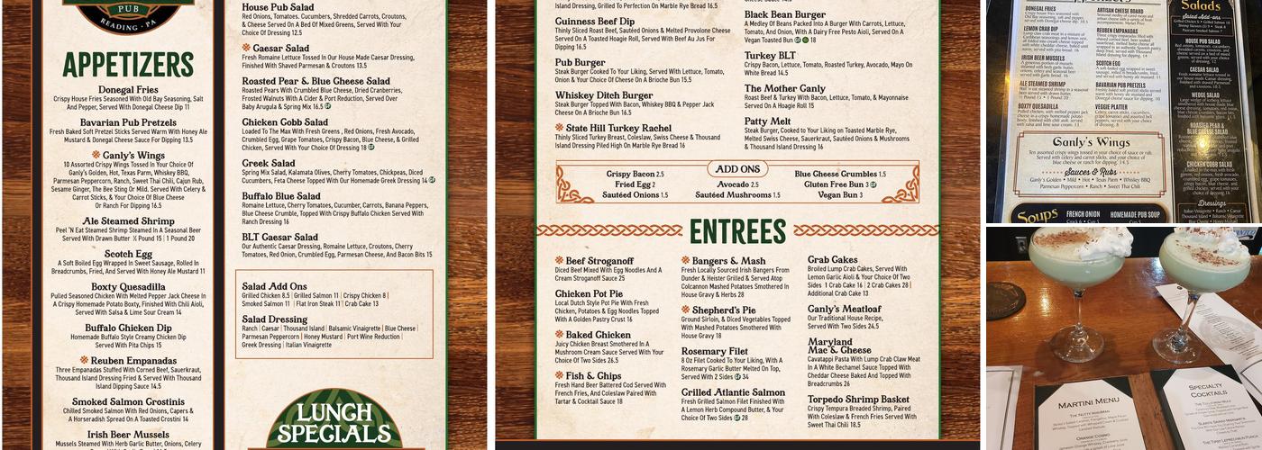Ganly's Irish Pub & Restaurant Menu