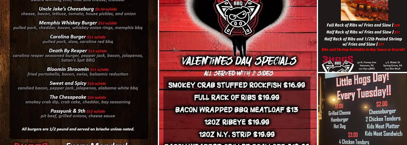 3 Hogs BBQ Hanover Menu
