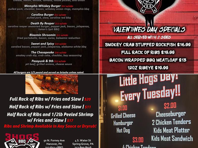 3 Hogs BBQ Hanover Menu