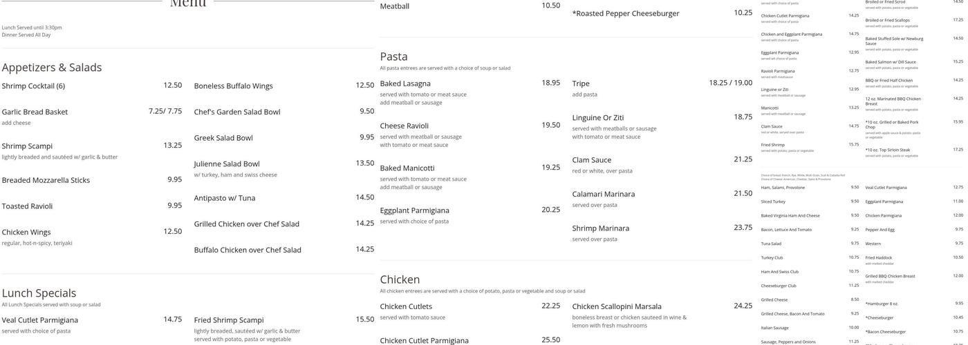 Greg's Restaurant Menu