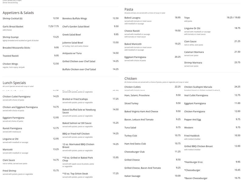 Greg's Restaurant Menu