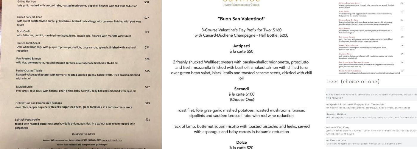 Savinos Menu