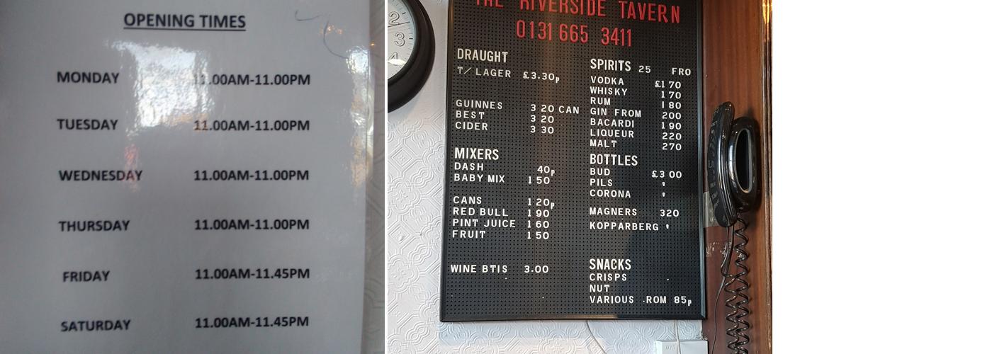 The Riverside Tavern Menu