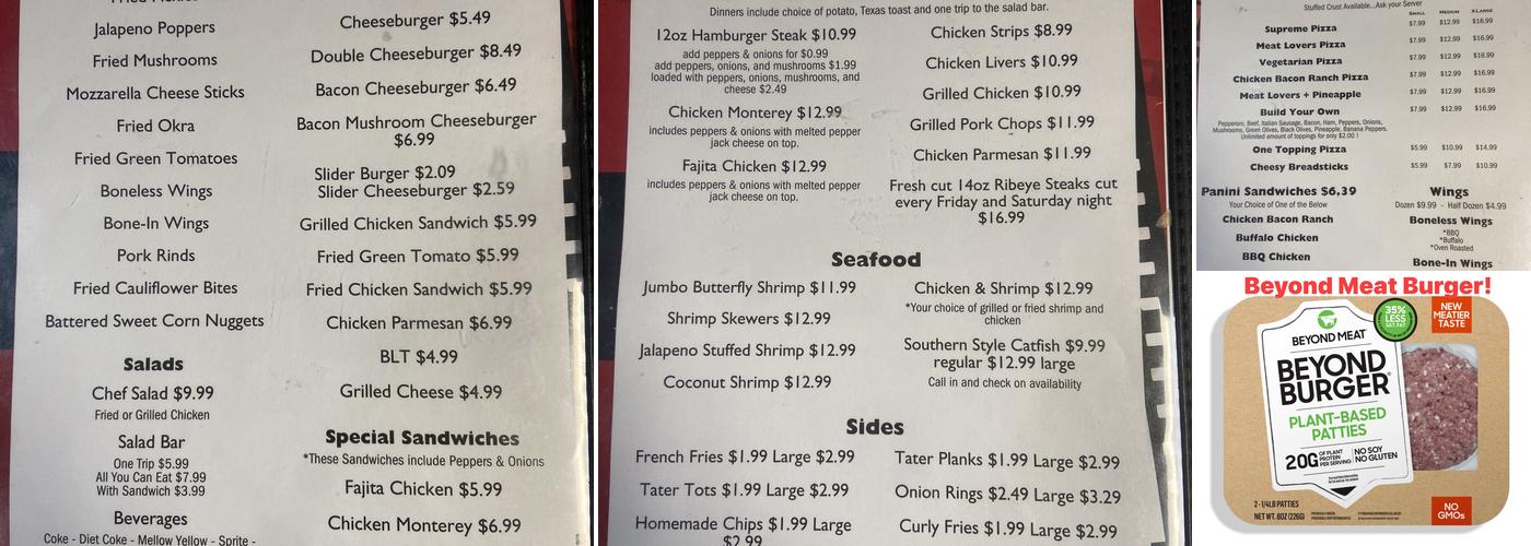 The Video Corner Cafe Menu