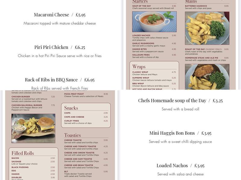 Whispers Lounge Bar Menu