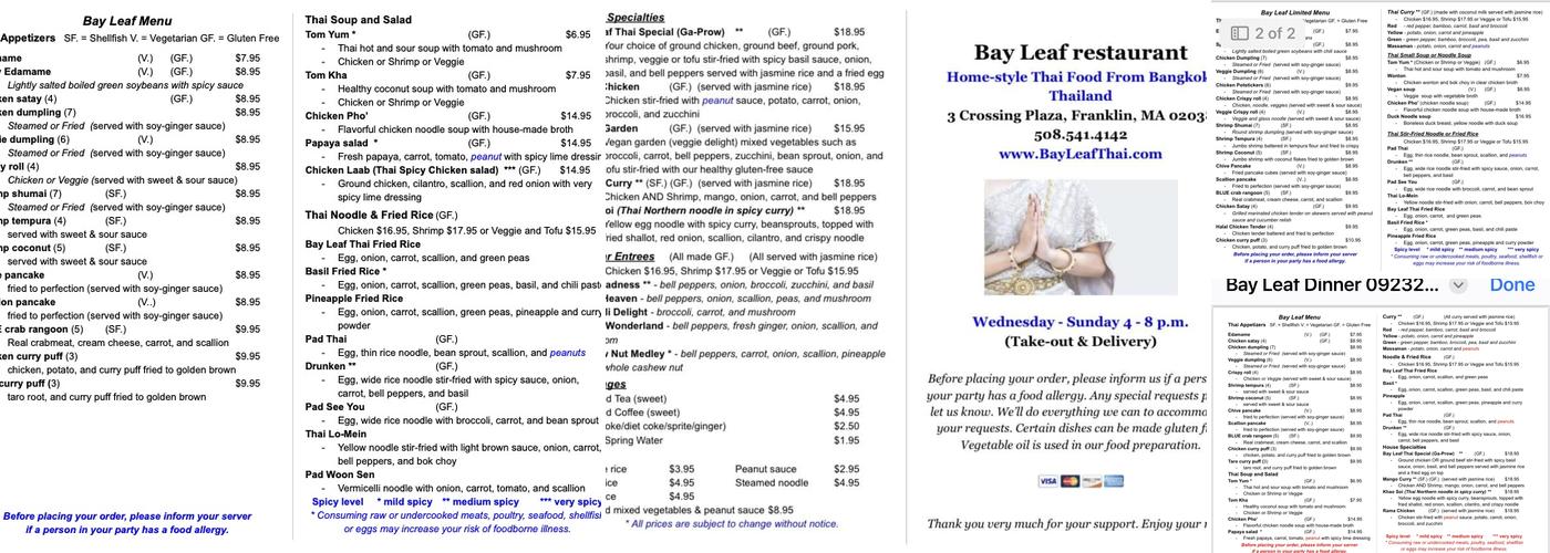 Bay Leaf Restaurant Menu