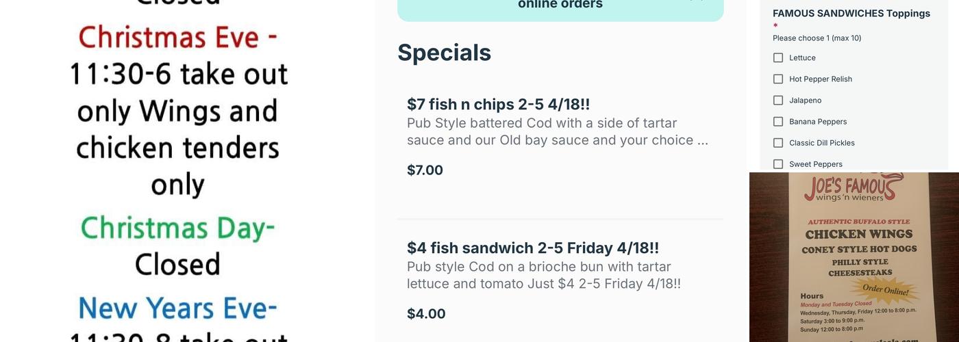 Joe's Famous Wings & Wieners Menu