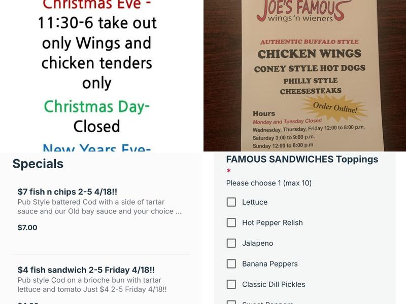 Joe's Famous Wings & Wieners Menu