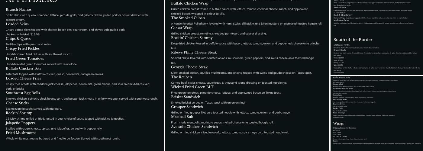 Branch House Tavern Menu