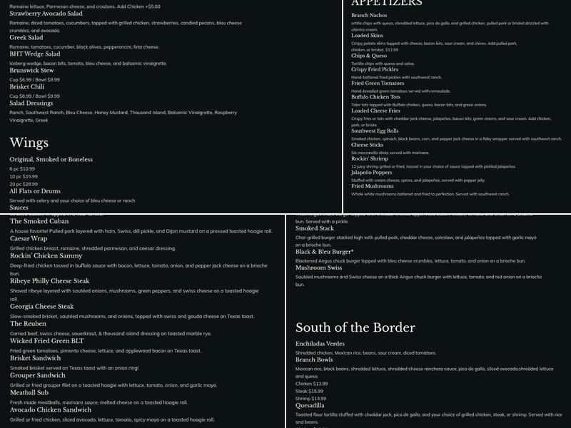 Branch House Tavern Menu