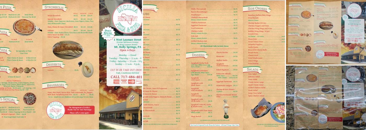 Sicilia Pizza & Subs Menu