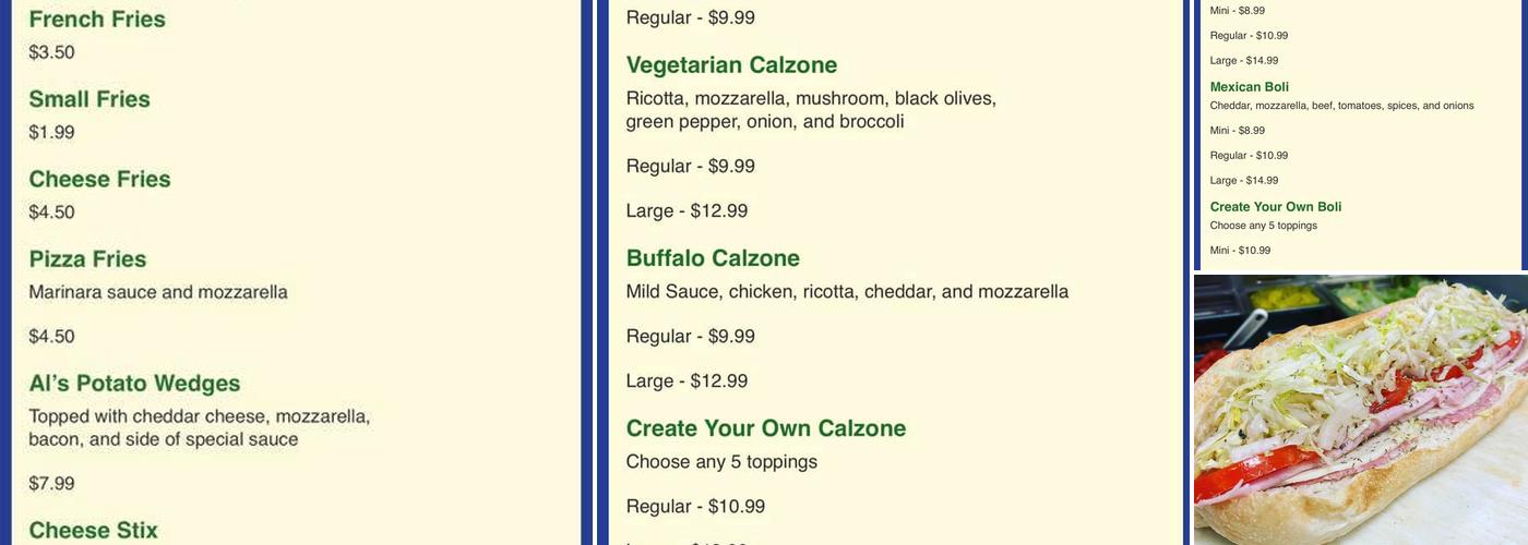Al's Pizza & Subs Menu