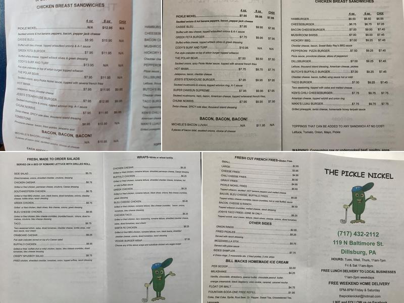 Pickle Nickel Menu