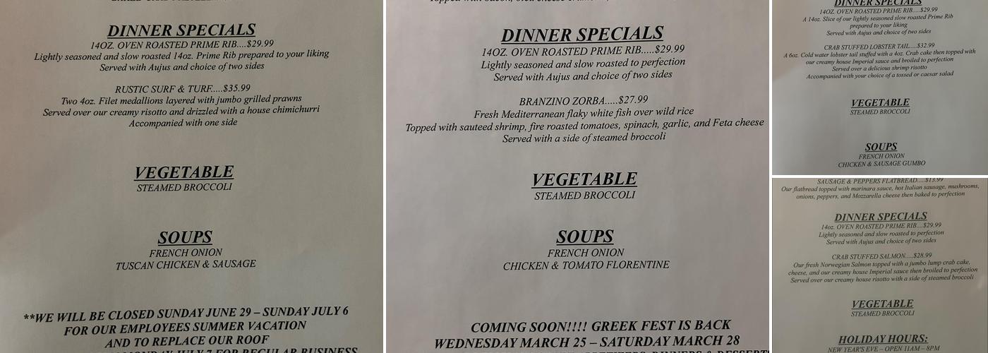 Rustic Tavern Menu