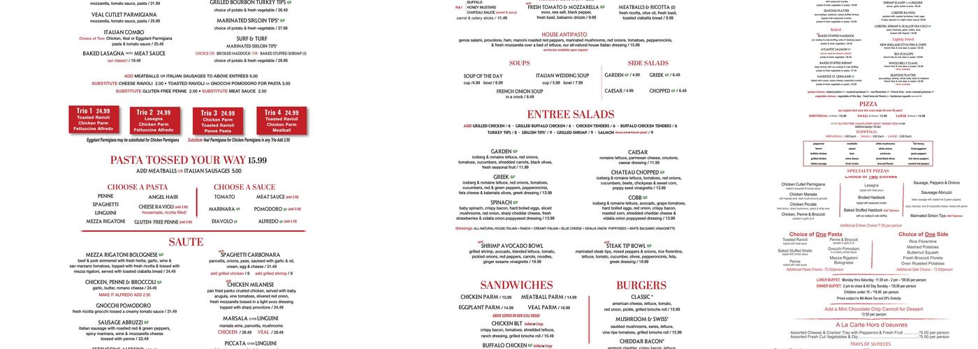 The Chateau Restaurant Burlington Menu