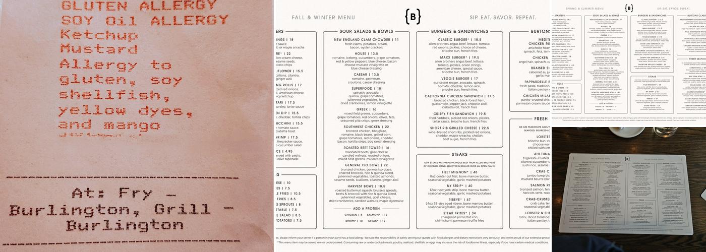 Burtons Grill & Bar Menu