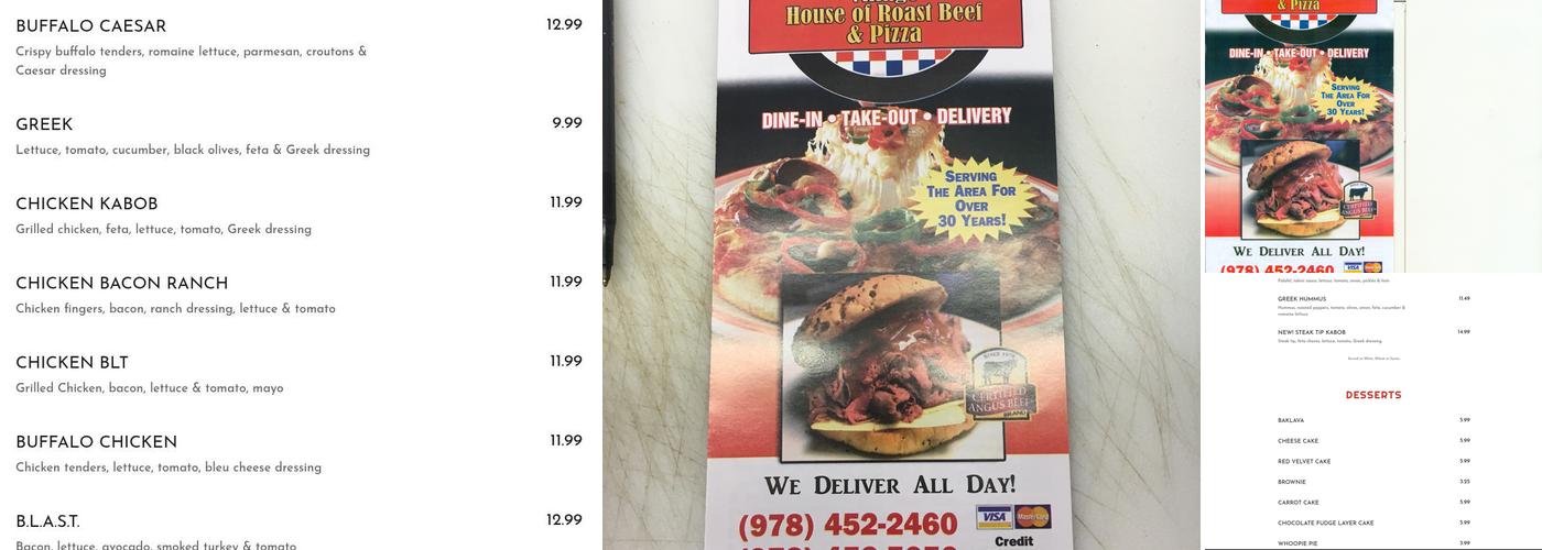 Village House of Roast Beef & Pizza Menu