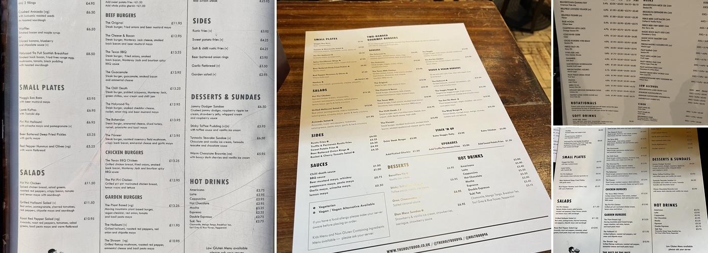 The Holyrood 9A Menu