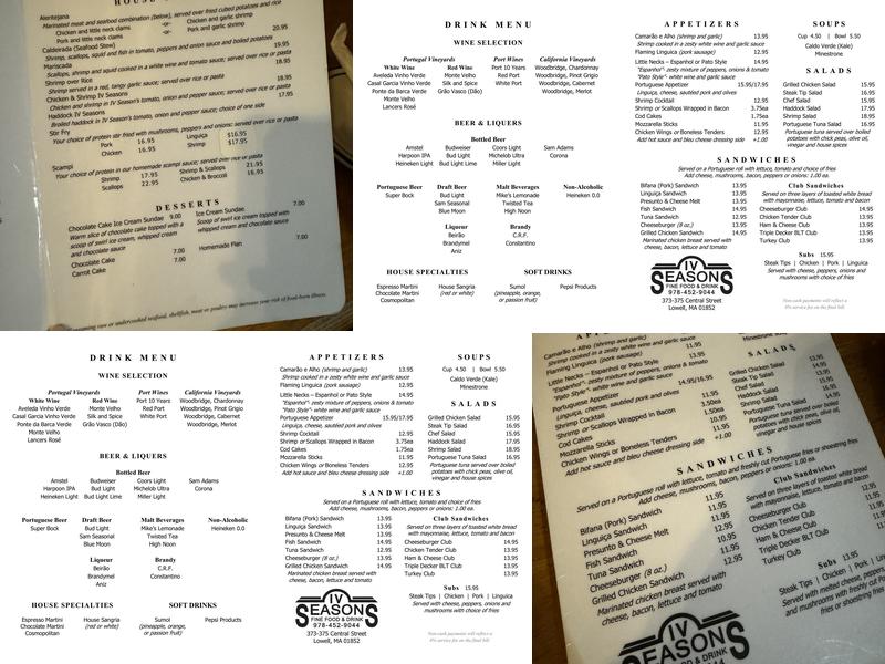 IV Seasons Restaurant Menu