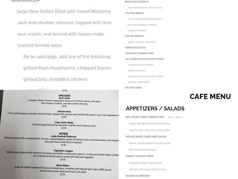 Two Sisters Cafe Menu