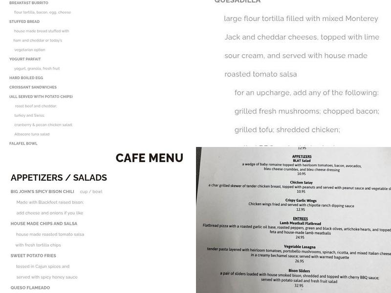 Two Sisters Cafe Menu