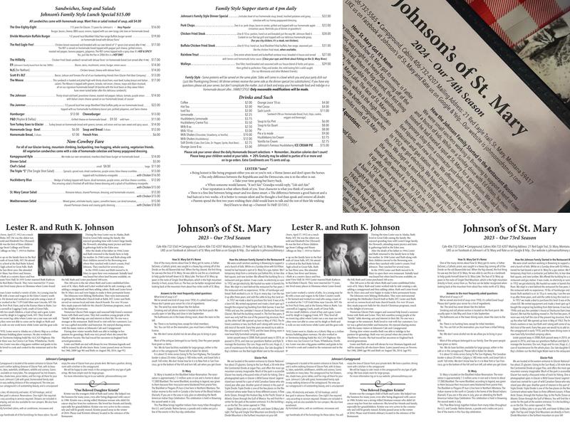 Johnson's of St. Mary Menu