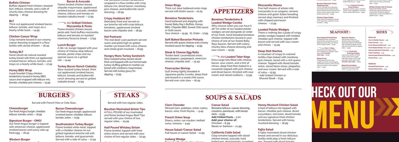 Jon Ryan's Pubs Menu
