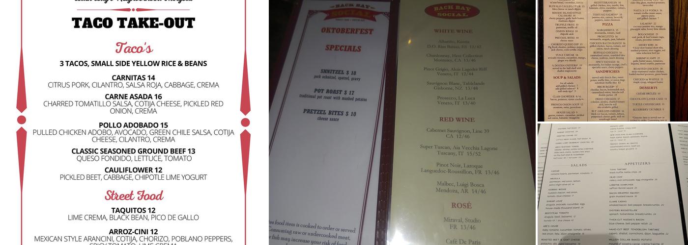 Back Bay Social Menu