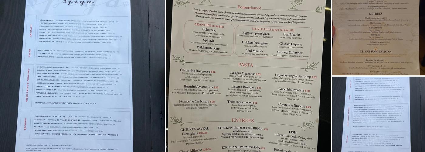 Spiga Menu
