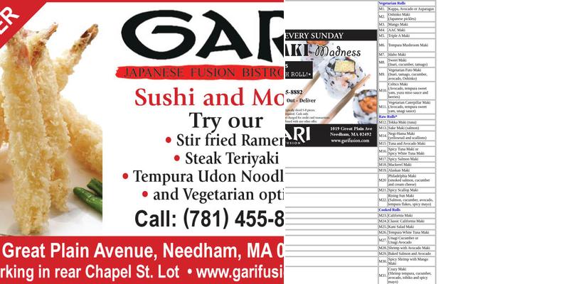 Gari Japanese Fusion Bistro Menu