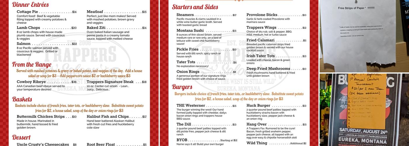 Trapper's Saloon Menu