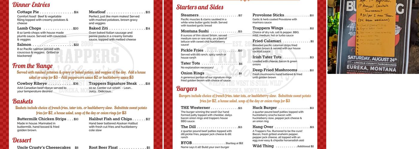 Trapper's Saloon Menu