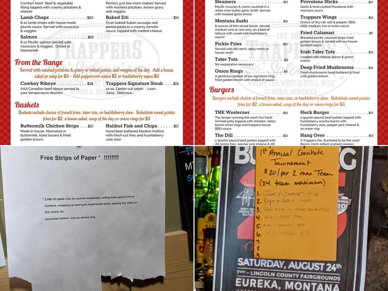 Trapper's Saloon Menu