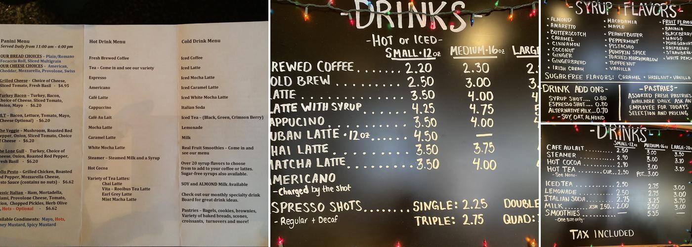 Lone Gull Coffee House Menu