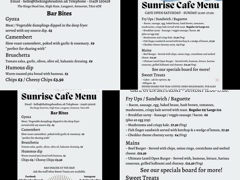 The Kings Head Inn Menu