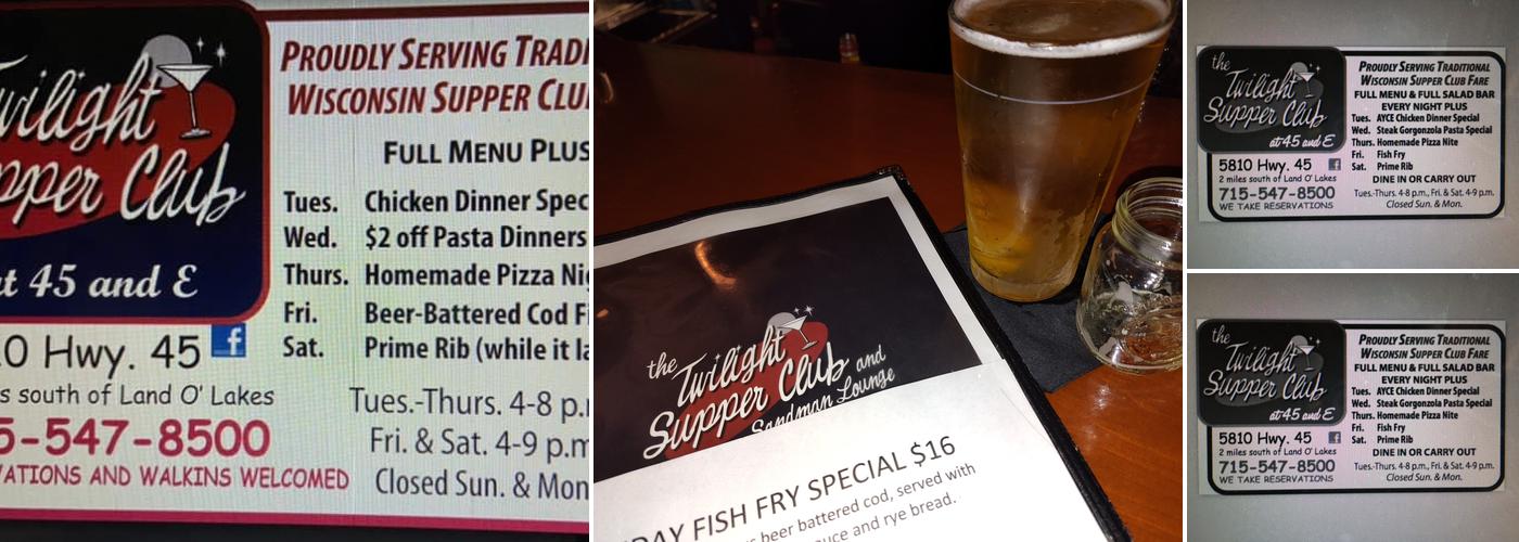 The Twilight Supper Club and Sandman Lounge Menu