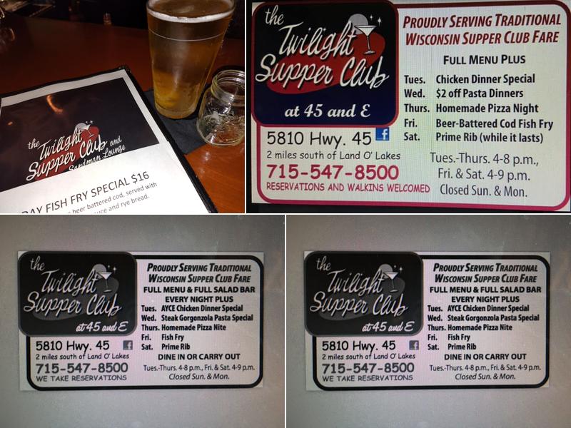 The Twilight Supper Club and Sandman Lounge Menu