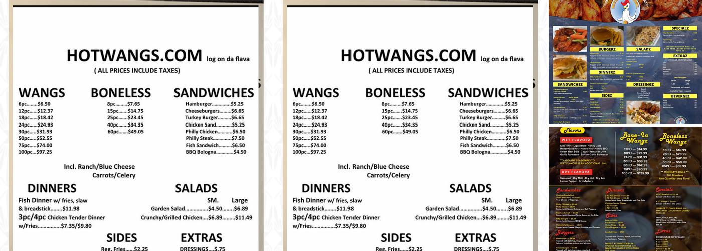 Hotwangz Inc. Menu