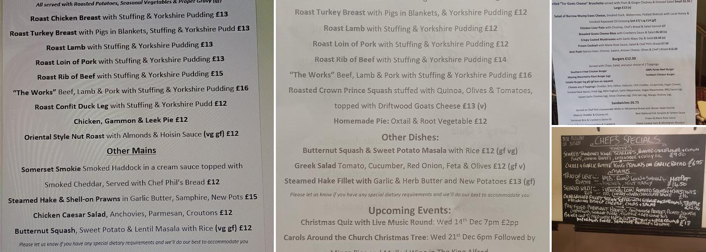 King Alfred Inn Menu