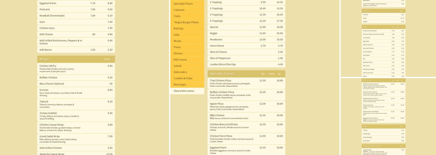 Islington Pizza Menu