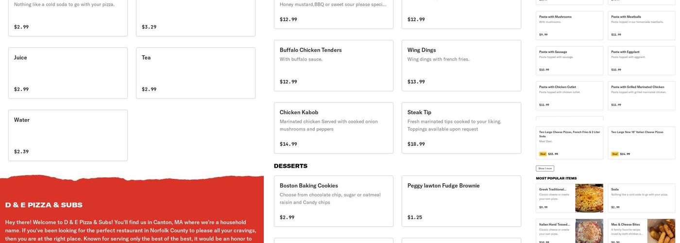 D & E Pizza & Subs Menu