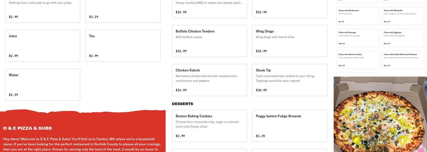 D & E Pizza & Subs Menu