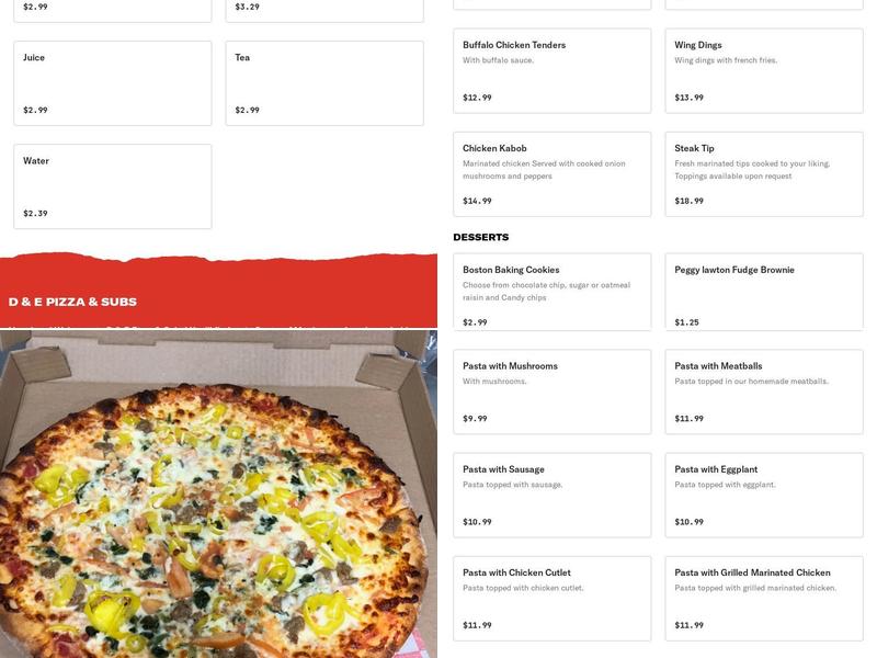 D & E Pizza & Subs Menu