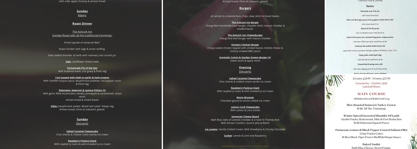 The Ashcott Inn Menu