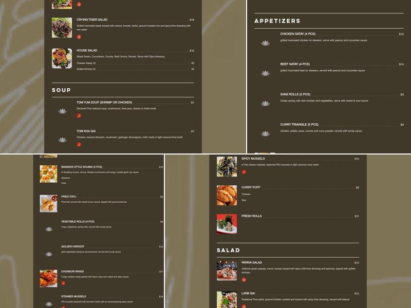 Siam Lotus Menu