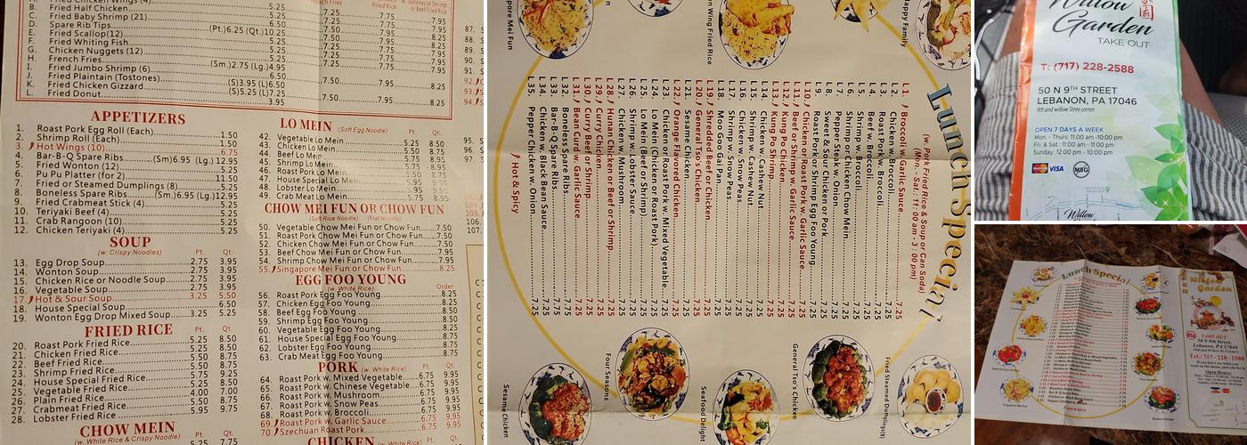 Willow Garden Menu