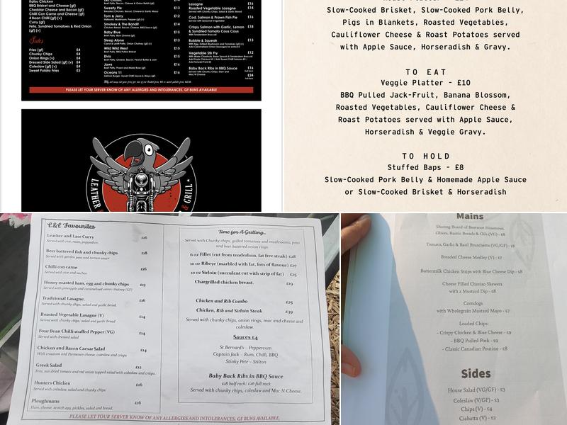 Leather and Lace Bar and Grill Menu
