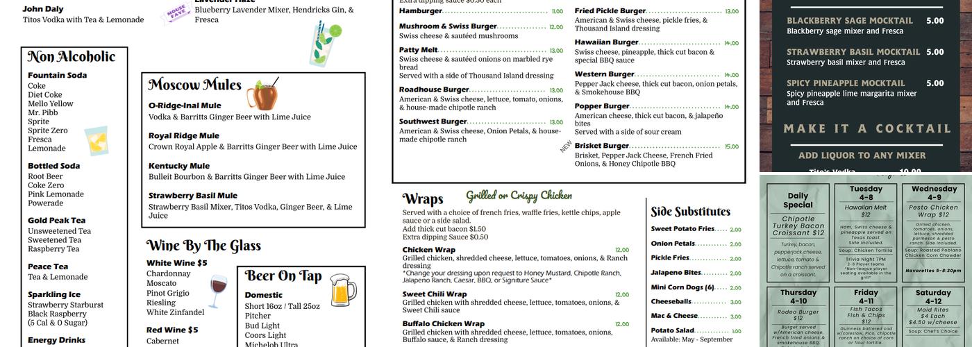 The Ridge Grill Menu