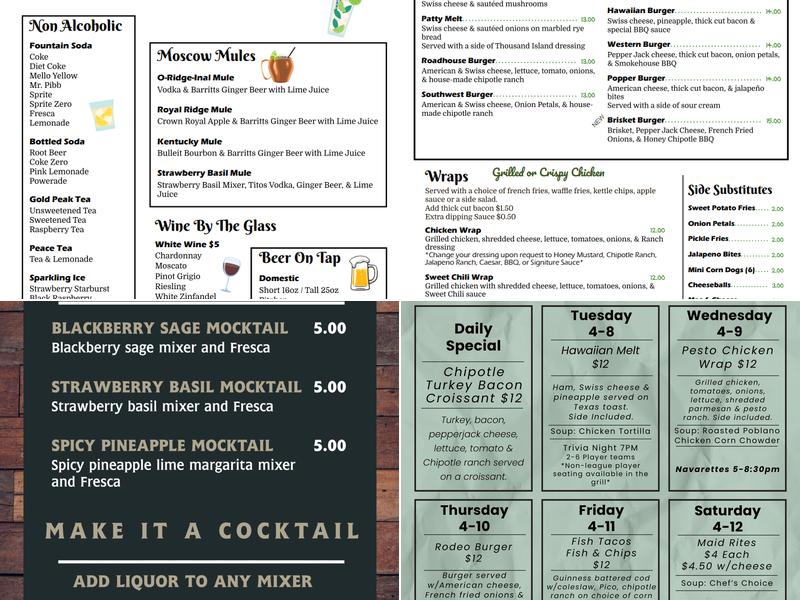 The Ridge Grill Menu