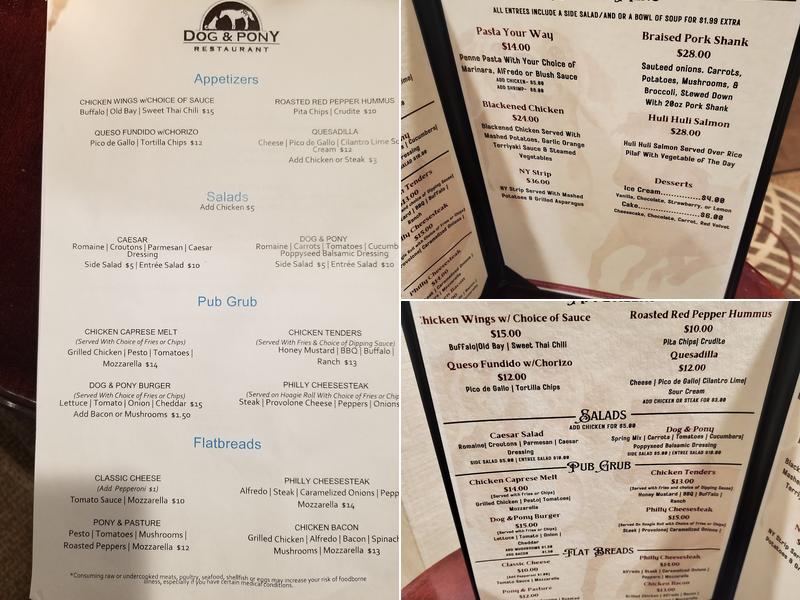 Dog & Pony Restaurant & Pub Menu